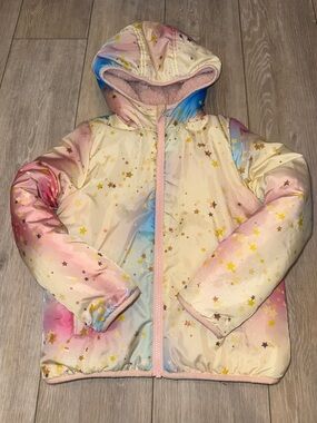 Girls Pastel Star Puffer Jacket with Hood